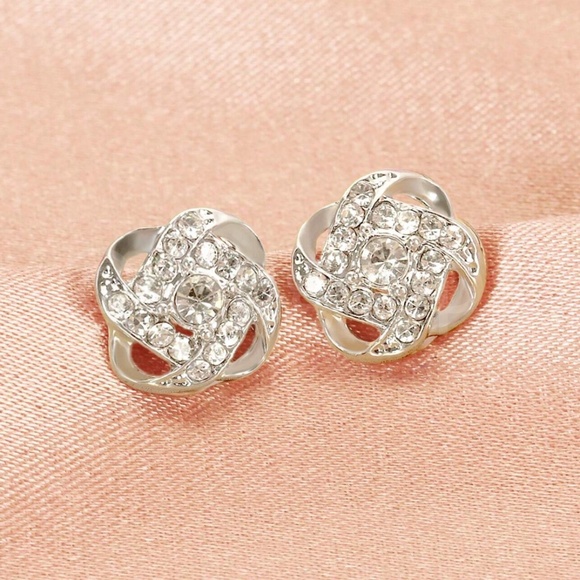 Silver Color Stud Earrings Faux Gem Stones - Picture 5 of 7